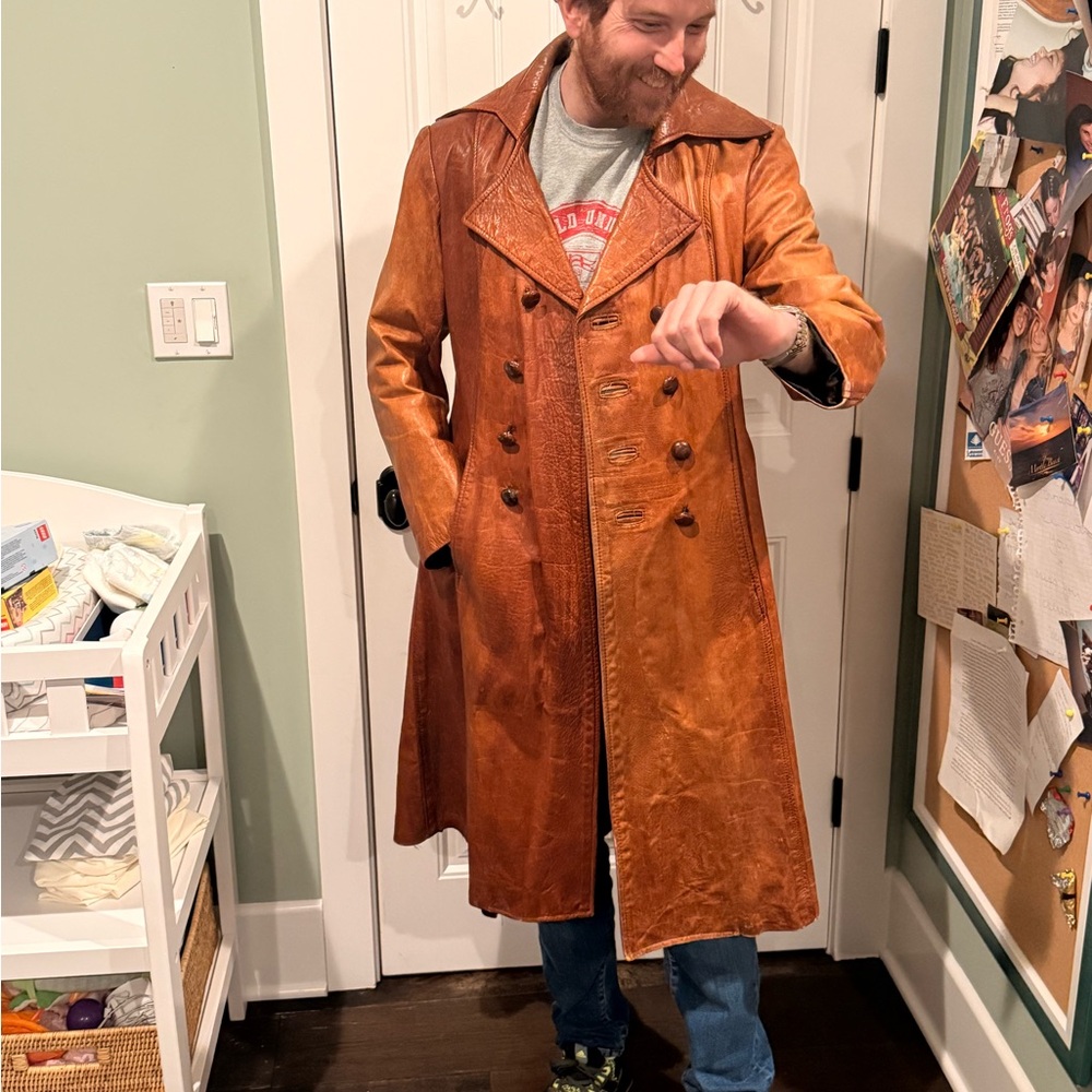 1973 Vintage Brown Leather Trench Coat  – Amazing Patina w/ Original Receipt